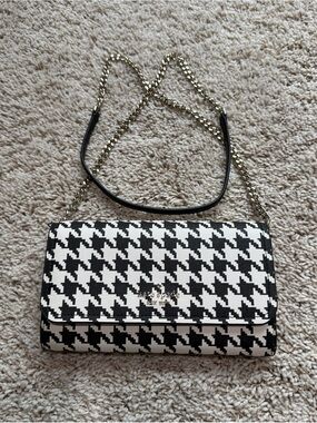 Kate Spade Black & White Houndstooth Chain Crossbody Purse